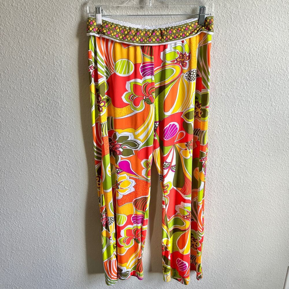 Trina Turk Retro Print Wide Leg Mid Rise Swim Pants Women's Small 60s 70s Summer